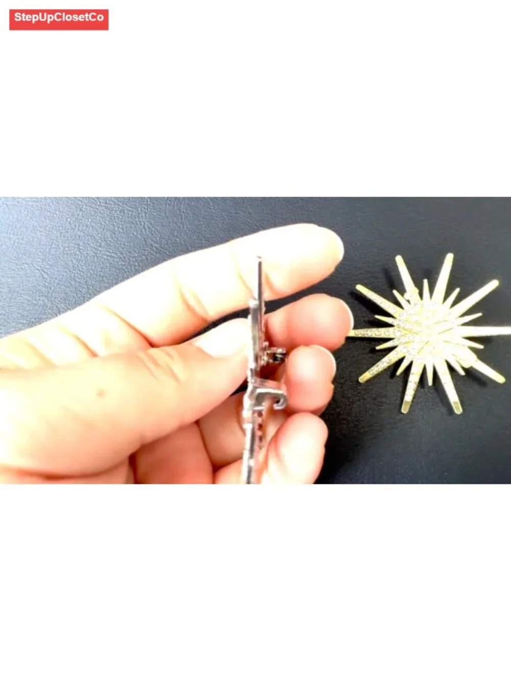 Crystal Rhinestone Starburst Brooch Lapel Pin Wedding Party Jewelry